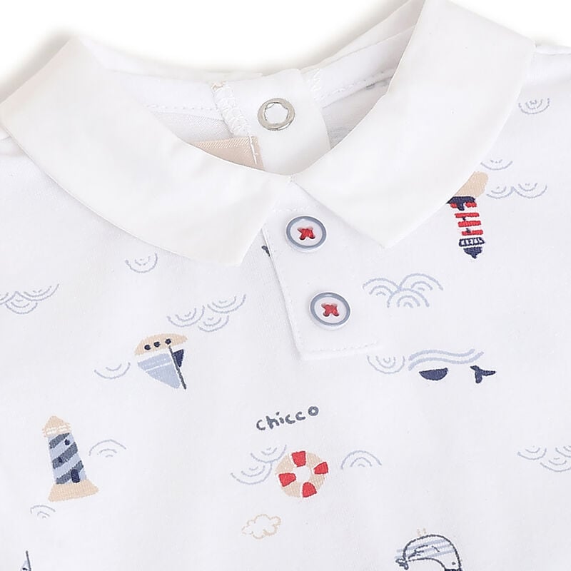 Boys Dark Light Blue Printed Short Sleeve Rompers image number 2